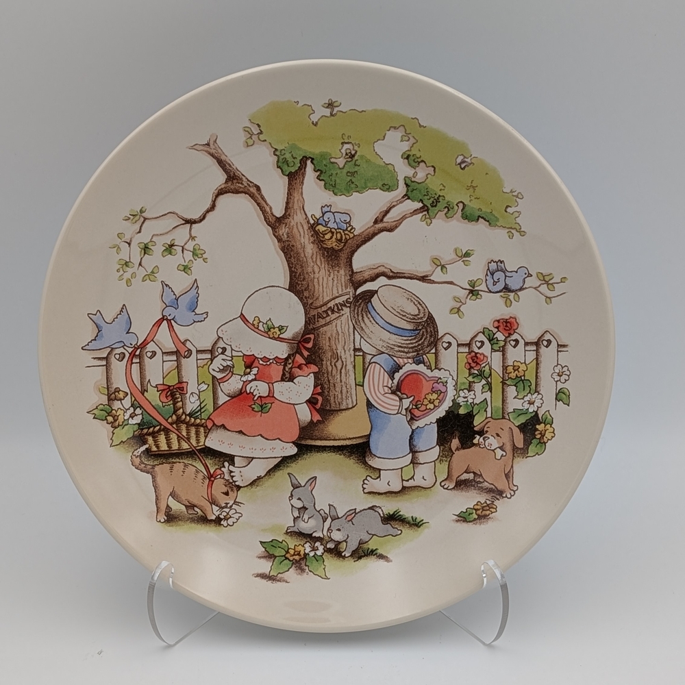 Country Kids Collector's Dessert Plate Be My Valentine Heart  Bunny Cat Dog